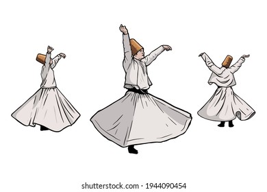 Whirling Dervishes - vector illustration - Hand drawn