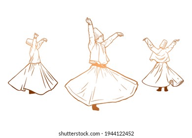 Whirling Dervishes - vector illustration - Hand drawn - Out line