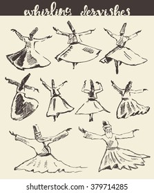 Whirling dervishes, vector illustration, hand drawn, sketch