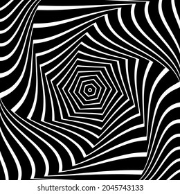 Whirling rotation movement illusion in abstract op art design. Lines texture. Vector illustration.