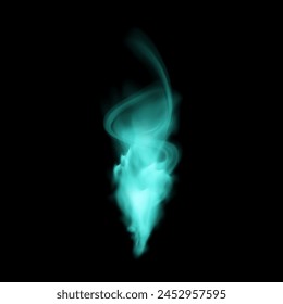 Whirling teal smoke rises against a black backdrop, a vector depiction perfect for themes of mystery and fantasy.