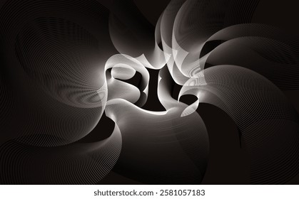 Whirling Waves, A Journey Through Light and Motion and form, gradient curved line vector illustration.
