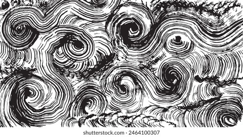 "Whirlpool". "Pinselstrich-Welle". Handgezeichnete Form.