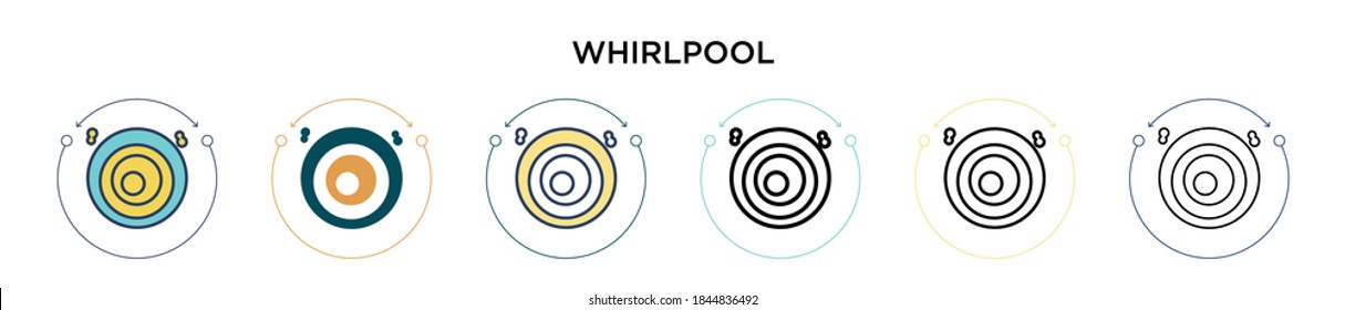 Whirlpool icon in filled, thin line, outline and stroke style. Vector illustration of two colored and black whirlpool vector icons designs can be used for mobile, ui, web