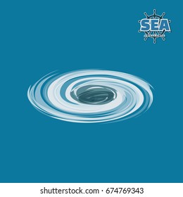 Whirlpool in water in isometric style. Pirate game. 3d image of sea phenomenon. Vector illustration.