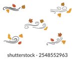 Whirls of wind with colorful autumn leaves. Collection isolated on white background.