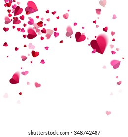 Whirlwind Confetti Of Hearts On A White Background