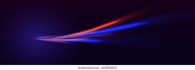 Whirlwind effect, high speed concept. Motion light effect. Fast speed car.High speed blur effect, night lights blue and red.