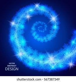 Whirlwind from snowflakes. Circulation of a snow blizzard. Winter abstract background. Design element. Vector illustration.