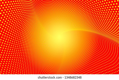 Whirlwind, a spiral of dots on a gradient background. Smooth pattern of many dots on red orange background. Vector EPS