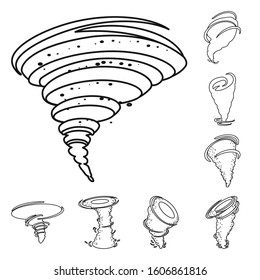Whirlwind and tornado vector line icon set.Vector isolated illustration of swirl cyclone.Icon set of tornado ,twister and whirlwind.