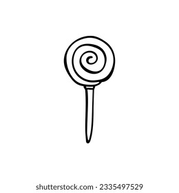 Whirly Pop Lollipop. Hand drawn black candy doodle isolated on white background. Vector Illustration. EPS10