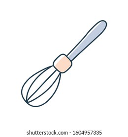 Whisk or beater cartoon doodle vector stock icon in flat style. Decoration kitchenware element Isolated on white background. Flat design. Vector illustration