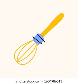 Whisk or beater cartoon doodle vector stock icon in flat style. Decoration kitchenware element Isolated on white background. Flat design. Vector illustration