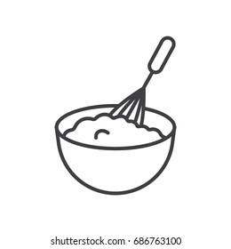 Whisk in the bowl line icon. Baking tips.