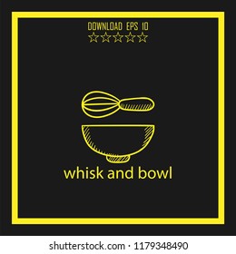 whisk and bowl sketch vector icon