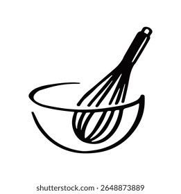 whisk and bowl symbol simple monochrome vector