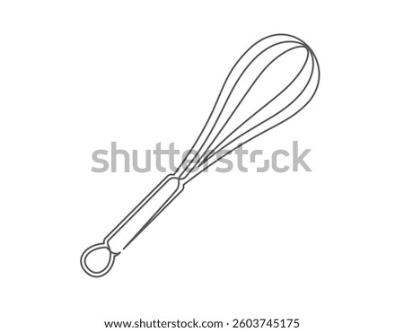 Whisk continuous one line icon isolated on white background. Bakery symbol art drawing. Whisk design outline. Editable stroke. Vector illustration