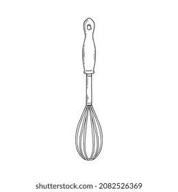 Utensil de cocción de sabios o batidor de huevo dibujado a mano dibujando ilustraciones vectoriales aisladas en fondo blanco. Cocina, equipo de mezcla y suministro.