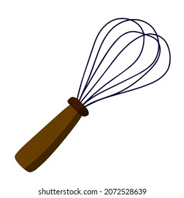 Whisk for cooking. Whipping up food. Kitchen utensils. Tool for blend ingredient. Flat cartoon