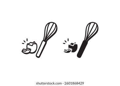 Whisk and cracked egg icon in outline and solid style Vector
