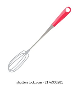 Whisk for foaming. Cooking equipment, mixer, flour, different kinds of bread isolated on white. Vector illustration