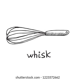 Whisk, hand drawn doodle sketch, black and white vector illustration