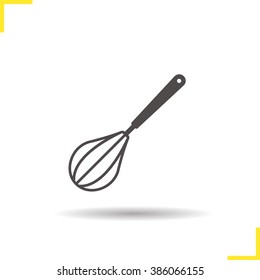 Whisk icon. Drop shadow beater icon. Cooking utensil. Egg beater. Whisk logo concept. Vector wire whisk silhouette symbol. Kitchen beater tool isolated illustration