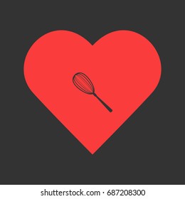 Whisk icon flat. Simple pictogram on heart background. Vector illustration symbol