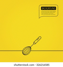 Whisk icon. Kitchen tool sign. Kitchenware whisking beater symbol. Speech bubble of dotted line. Orange background. Vector