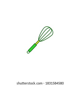 Whisk icon. Kitchen and utensil icon. simple, flat, color, outline, yellow, green.