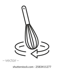 whisk icon, mixing ingredients, cooking, thin line symbol on white background - editable stroke vector illustration eps10