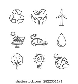 whisk icon set of eco, energy, and recycling symbols for sustainability concept