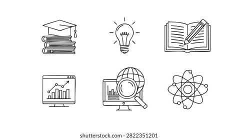 whisk icon set for education and science learning, analytics, knowledge