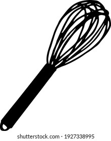 whisk icon, sticker. sketch hand drawn doodle style. vector, minimalism, monochrome. kitchen dishes cooking food