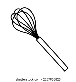 Whisk icon, vector doodle illustration of baking utensil, kitchen instruments, cooking tools for making dough or cream, isolated outline clipart on white background