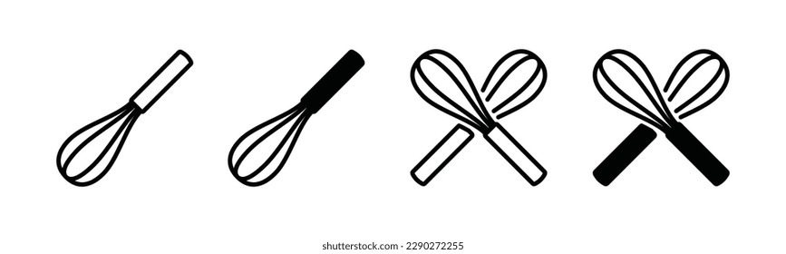 Whisk icon vector set. Crossed wisk icon symbol. Kitchen utensil whisk icons in line and flat style. Vector illustration