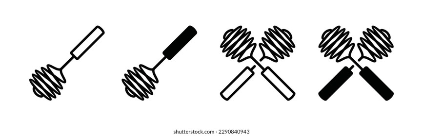 Whisk icon vector set. Crossed wisk icon symbol. Kitchen utensil whisk icons in line and flat style. Vector illustration