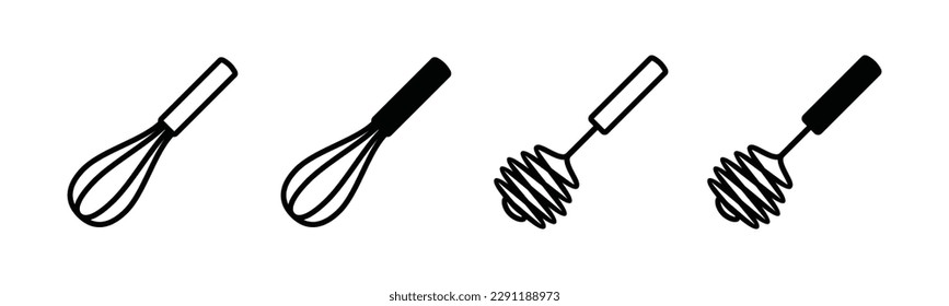 Whisk icon vector set. Wisk icons collection. Kitchen utensil whisk icons symbol in line and flat style. Vector illustration