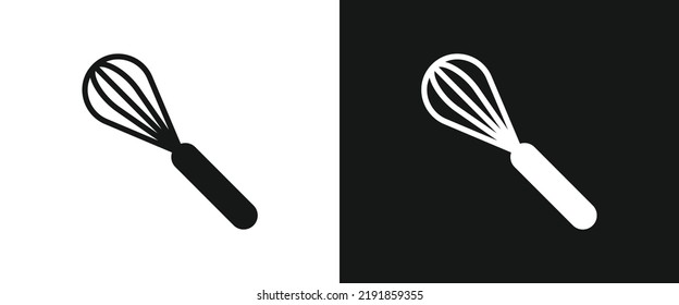 Whisk icon for web. Simple balloon whisk sign web icon silhouette with invert color. Minimalist whisk for mixing and whisking solid black icon vector design. Kitchen concept symbol. Egg whisk clippart