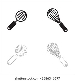 Whisk icons set simple clean and smooth Solid and Outline Styles vector icons in black on a white background.
