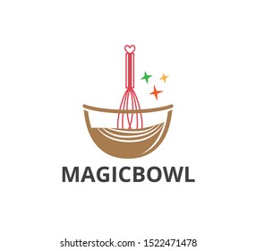 whisk inside bowl with star sparkling for bakery business vector logo graphic design template
