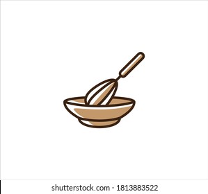 whisk inside a bowl vector icon illustration in simple outline style for bakery and pastry shop