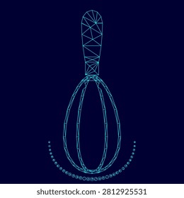 Whisk low poly triangulation triangulated polygonal electric cyan blue vibrant aqua neon color vector illustration image outline contour line style