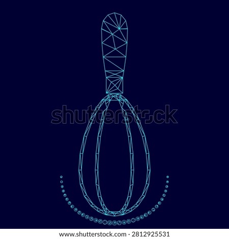 Whisk low poly triangulation triangulated polygonal electric cyan blue vibrant aqua neon color vector illustration image outline contour line style