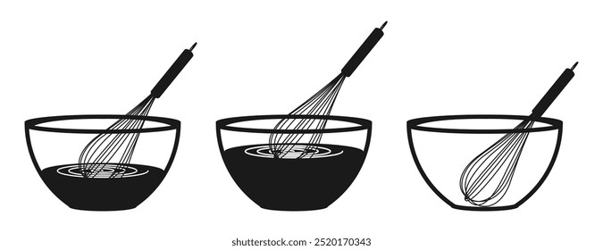 Batir la masa de mezcla para cocinar la Ilustración vectorial del conjunto del icono aislado en el fondo blanco.