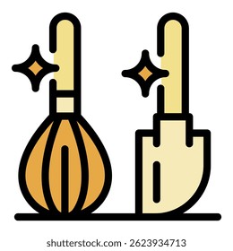 Whisk and paddle icon. Outline whisk and paddle vector icon color flat isolated