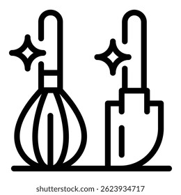 Whisk and paddle icon. Outline whisk and paddle vector icon for web design isolated on white background