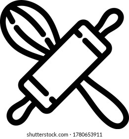 whisk and rolling pin flat icon isolated on white background