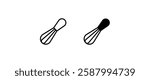 Whisk ruler for mixing eggs, dough, sauce and other cooking ingredients. Stirring household, arrow. Cooking icons, editable stroke and flat design style isolated on white vector, sign, symbol, logo